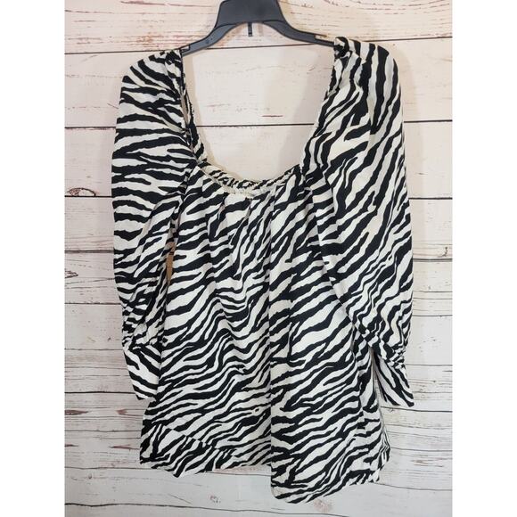 ZARA Poplin Long Sleeve Tunic Top Black Zebra Print Pockets Women's Size Large - Picture 2 of 13